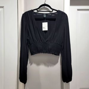 Forever 21 Woven Cropped Top with Smocked Waistband